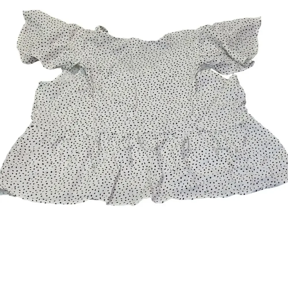 Coquette Micro Polka Dot Peplum Top┃Monochromatic Ruffle Flutter Sleeve┃Rayon